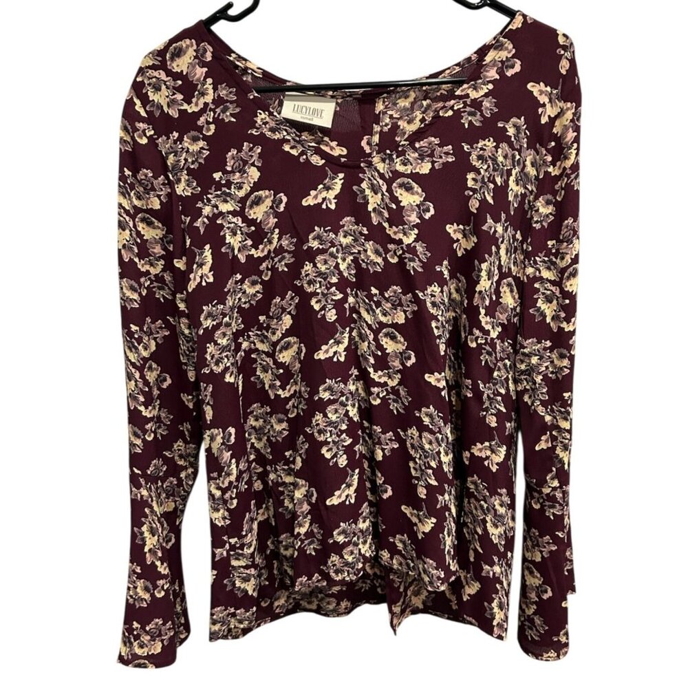 Lucylove XS Burgundy Floral Long Sleeve Moonchild Top Womens Blouse